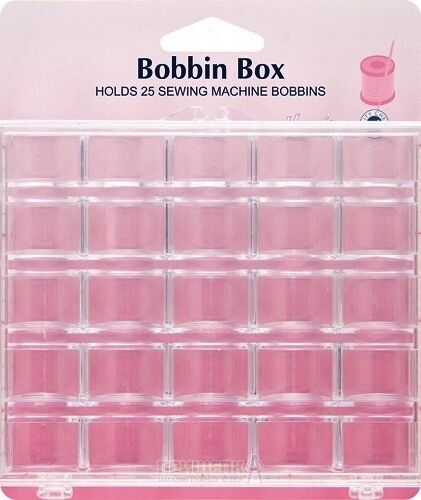Hemline Clear Bobbin Storage Box With Lid - Holds 25 Sewing Machine Bobbins