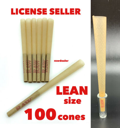 Raw Classic Lean Size Pre-rolled Cone W Filter(100 Pack)+glass Cone Holder Tip