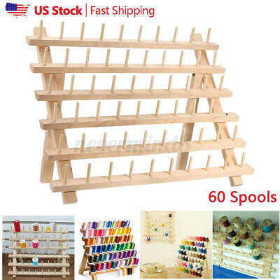 60 Spool Wood Sewing Thread Rack Stand Embroidery Cone Holder Organizer Foldable
