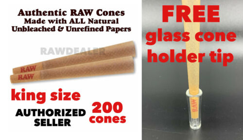 Raw Classic King Size Pre Rolled W Tip Cone(200 Packs)authentic+glass Cone Tip