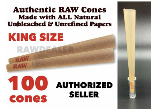 Raw King Size Classic Pre Rolled Cone W Filter(100 Pack)authentic+glass Cone Tip