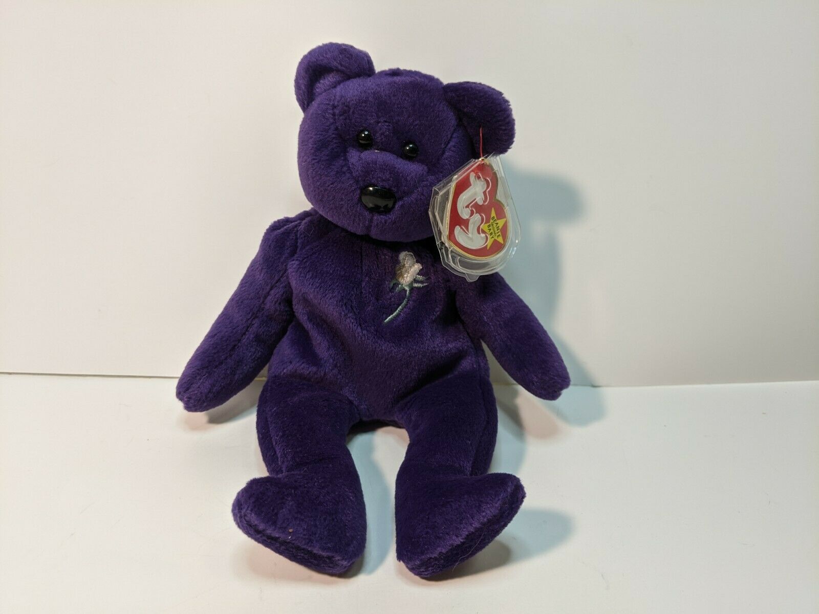 Ty Beanie Baby - Princess The (diana) Bear Purple With White Rose 1997 Retired