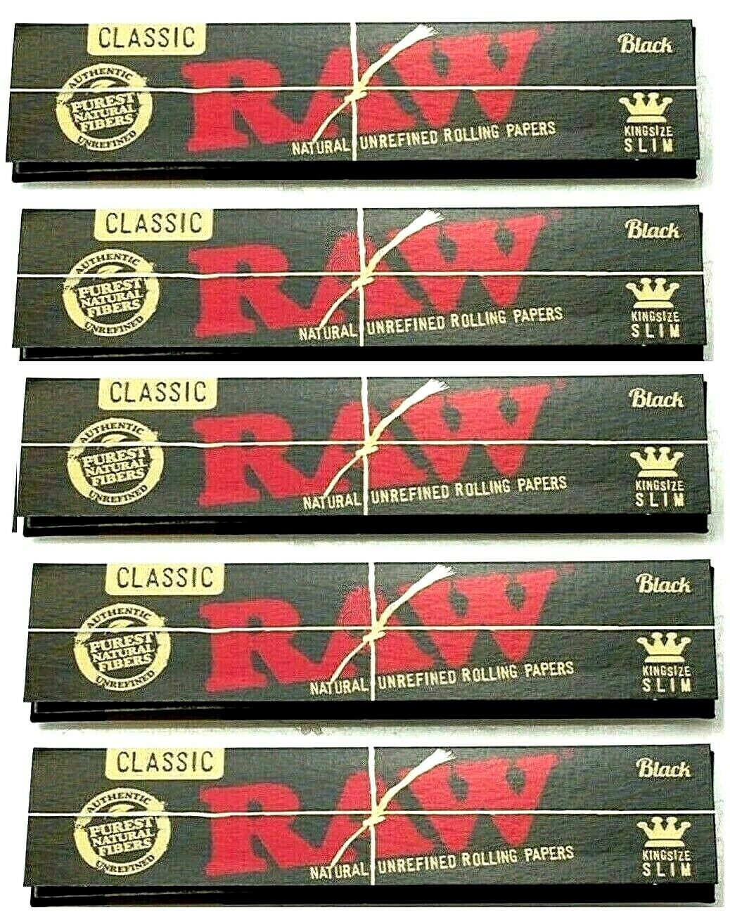 5x Raw Black King Size Slim Rolling Papers Gold Lettering Authentic Usa Shipped